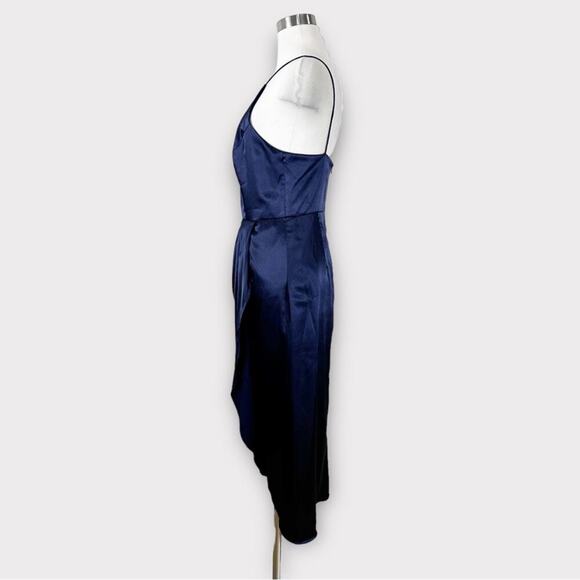 After Six Stretch Charmeuse Halter Draped Midi Dress Midnight Navy Blue Size 8 - Picture 7 of 15